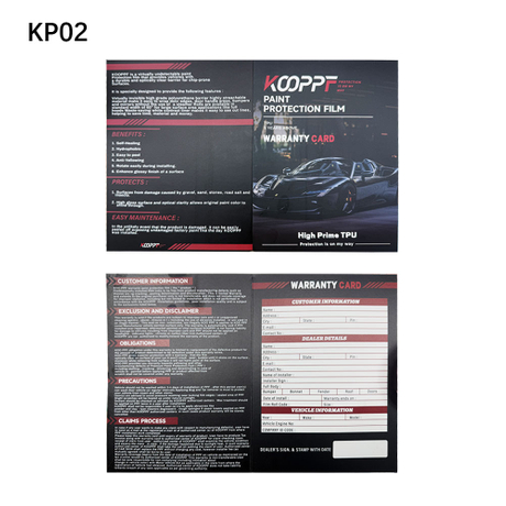 KP02 Car PPF Tools OEM Brand Warranty Cards In English Essential Marketing Tool